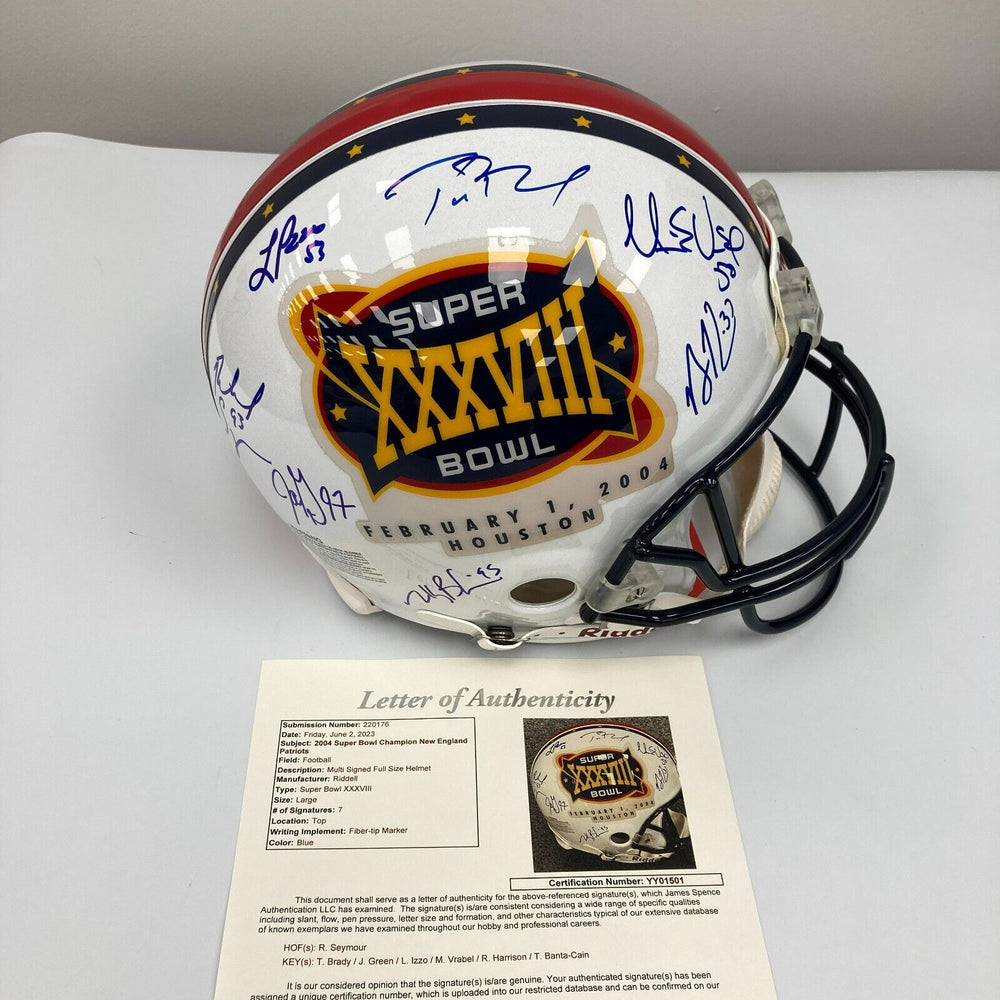 2004 New England Patriots Super Bowl Champs Team Signed Helmet Tom Brady JSA COA