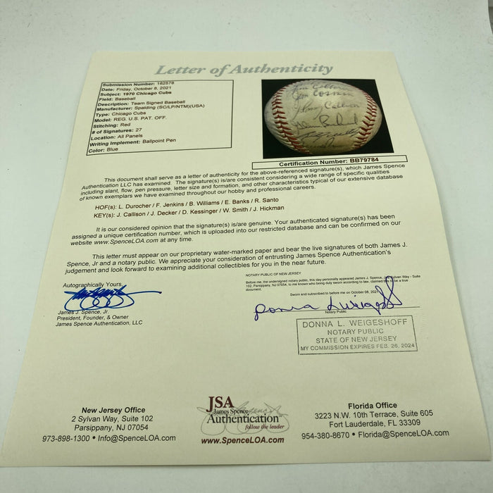 1970 Chicago Cubs Team Signed Vintage Spalding Cubs Baseball Ernie Banks JSA COA