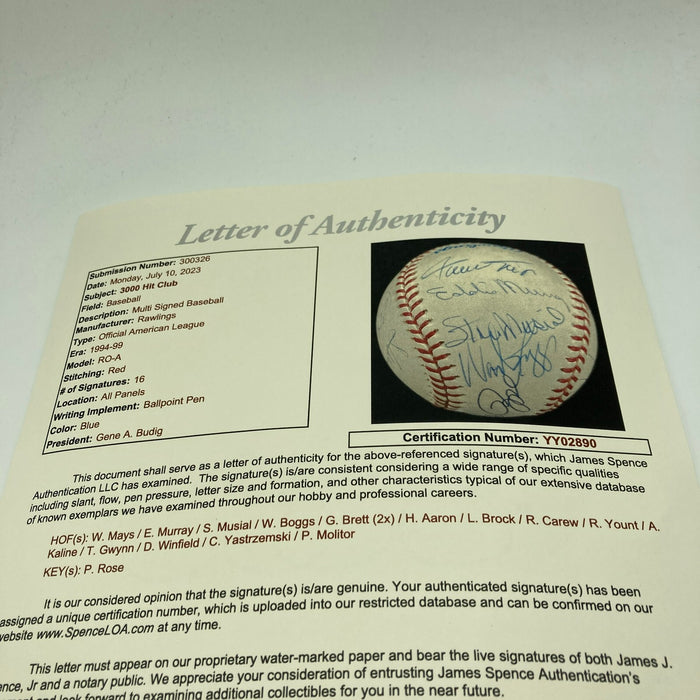 3,000 Hit Club Signed Baseball 16 Sigs Willie Mays Hank Aaron Stan Musial JSA