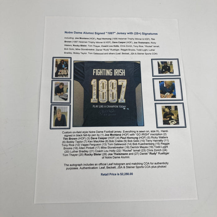 Notre Dame Fighting Irish Legends Multi Signed Jersey 20+ Sigs JSA Joe Montana