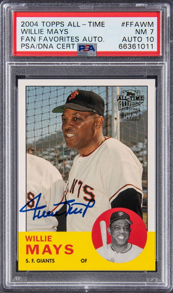 2004 Topps All-Time Fan Favorites Willie Mays Signed Baseball Card PSA 7 Auto 10