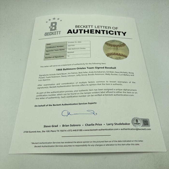 1966 Baltimore Orioles World Series Champs Team Signed AL Baseball Beckett COA