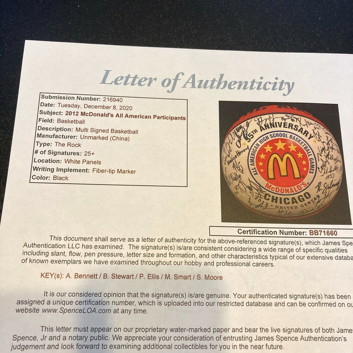 2012 Mcdonald's All American High School All Star Game Signed Basketball JSA COA
