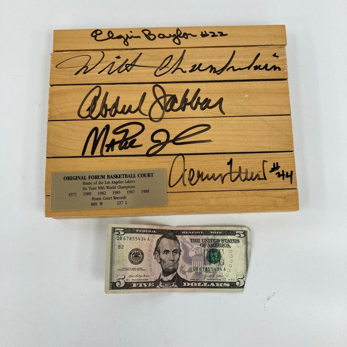 Wilt Chamberlain Magic Johnson Signed Los Angeles Lakers Game Used Floor Beckett