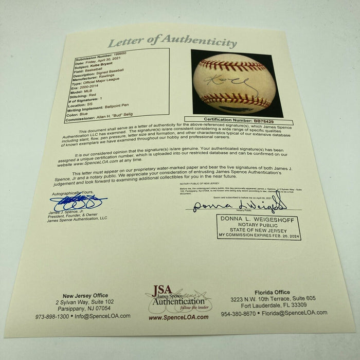 Rare Kobe Bryant Signed Major League Baseball Upper Deck UDA Holo & JSA COA