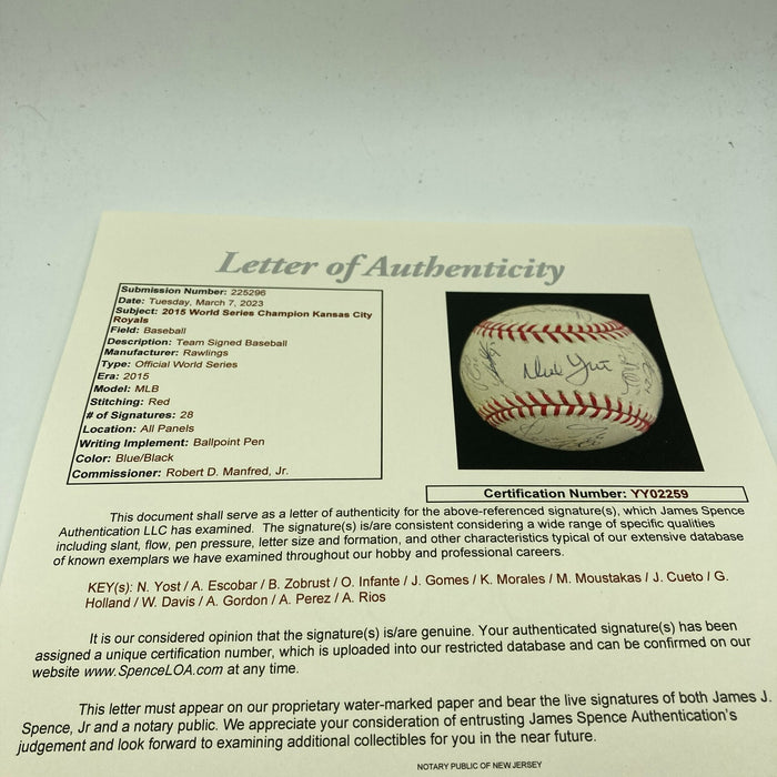 2015 Kansas City Royals World Series Champs Team Signed W.S. Baseball JSA COA