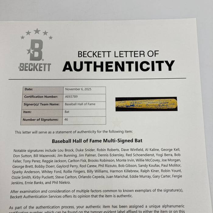 Hall Of Fame Multi Signed Baseball Bat 46 Sigs With Sandy Koufax Beckett COA