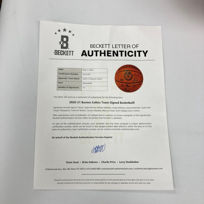 2020–21 Boston Celtics Team Signed Basketball 14 Sigs Jayson Tatum Beckett COA
