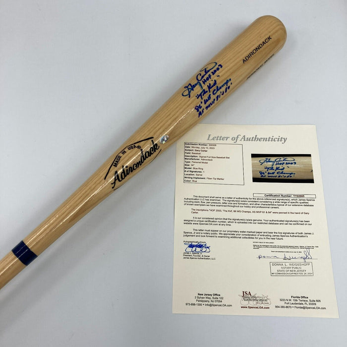 Gary Carter Signed Heavily Inscribed STAT Baseball Bat JSA COA