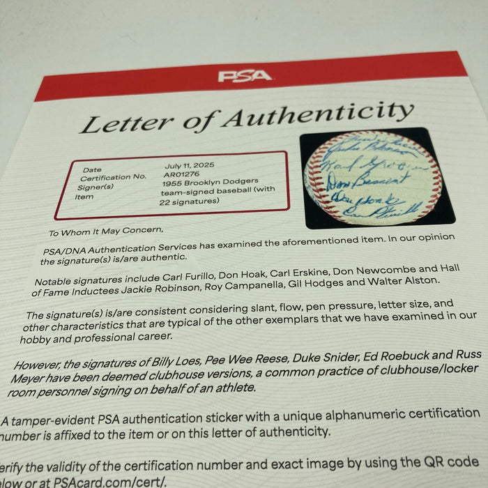 1955 Brooklyn Dodgers W.S. Champs Team Signed Baseball Jackie Robinson PSA DNA