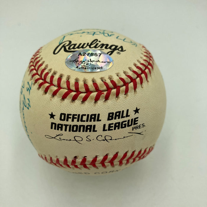 Joe Montana Signed Heavily Inscribed Career STAT Baseball Reggie Jackson COA