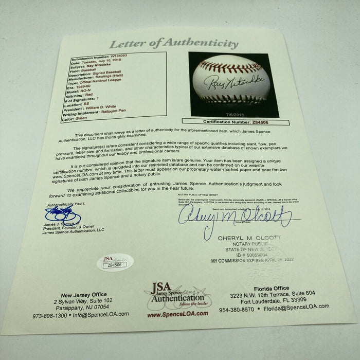 Ray Nitschke Signed Autographed Official National League Baseball JSA COA