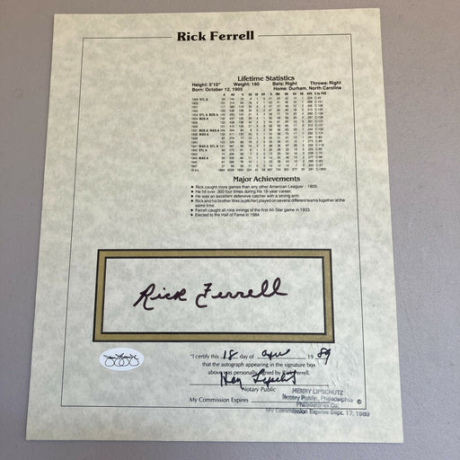 Lot Of (20) Rick Ferrell Signed Autographed Stat Sheets Baseball Hall Of Fame