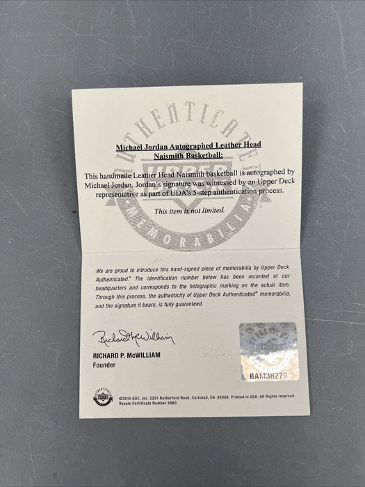 Michael Jordan Signed Leather Head Naismith Basketball Upper Deck UDA COA