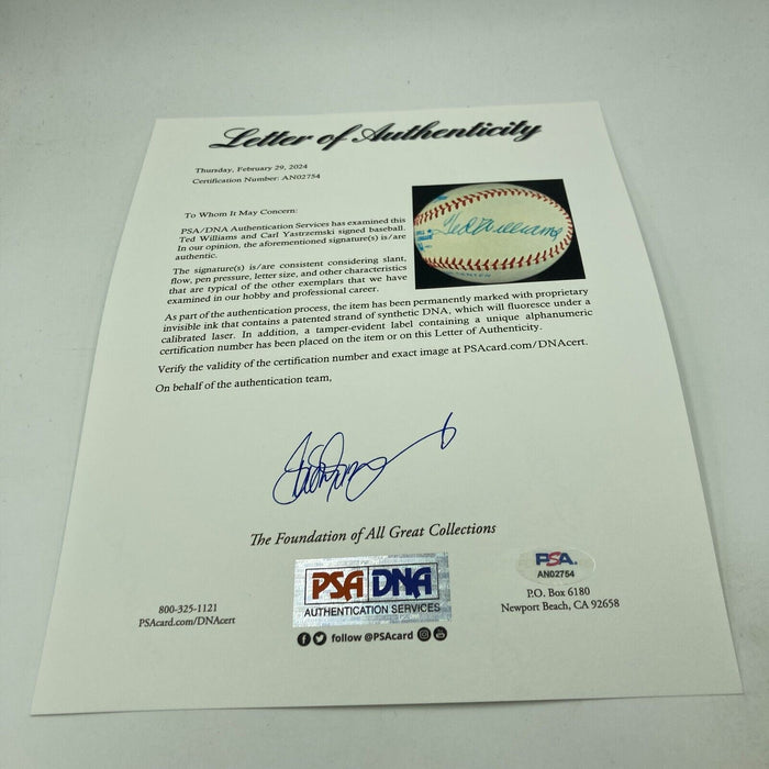 Ted Williams & Carl Yastrzemski Signed American League Baseball PSA DNA COA