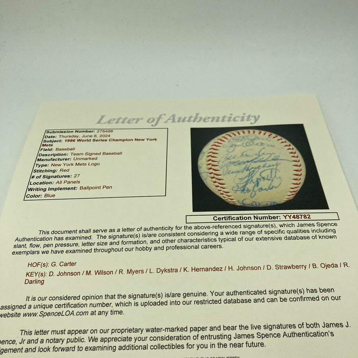 1986 New York Mets World Series Champs Team Signed Baseball JSA COA