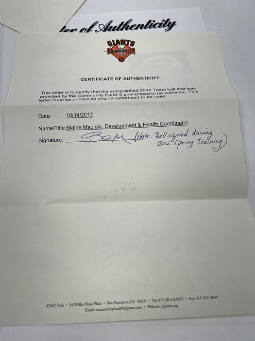 2012 San Francisco Giants World Series Champs Team Signed Baseball PSA DNA COA