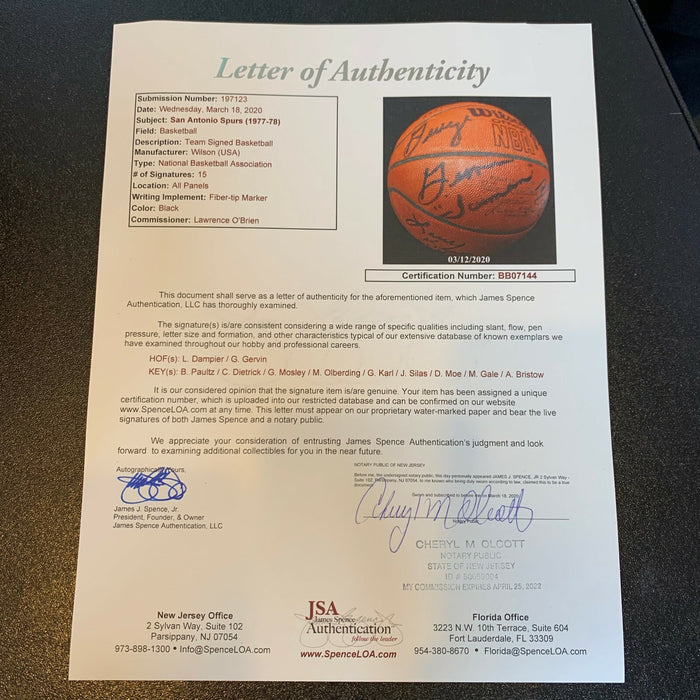 Rare 1977-78 San Antonio Spurs Team Signed Official Wilson Game Basketball JSA