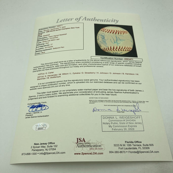 Vintage 1986 New York Mets World Series Champs Team Signed Baseball JSA COA