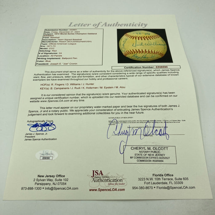 1972 Oakland A's Athletics World Series Champs Team Signed Baseball JSA COA
