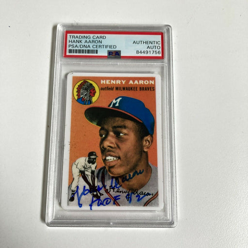 1954 Topps Hank Aaron RC Signed Porcelain Baseball Card PSA DNA HOF 1982