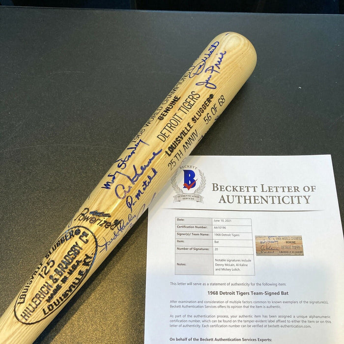 1968 Detroit Tigers World Series Champs Team Signed Baseball Bat Beckett COA