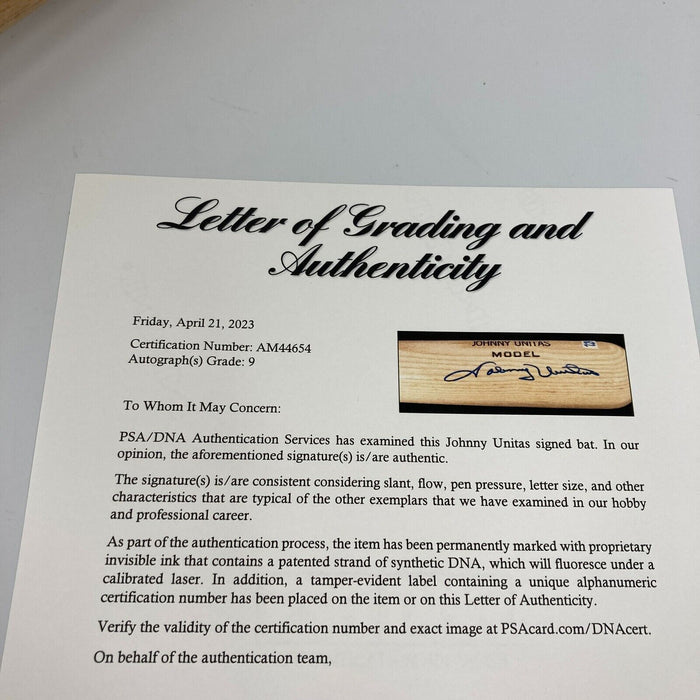 Johnny Unitas Signed Game Model Louisville Slugger Baseball Bat PSA DNA MINT 9