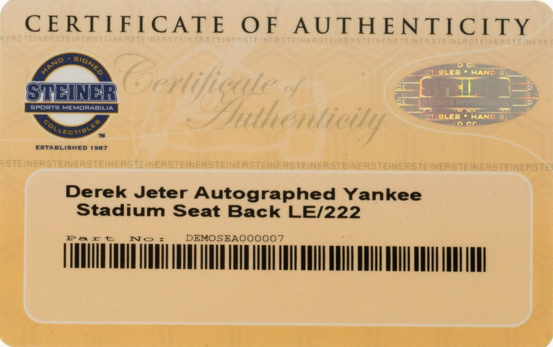 Derek Jeter Signed New York Yankees Game Used Seatback Steiner & Beckett COA