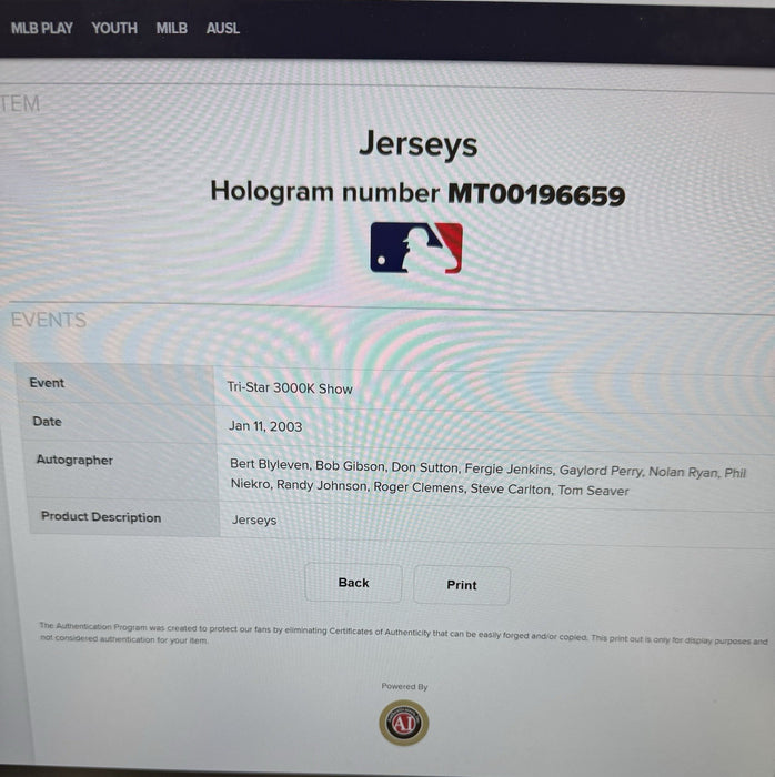 Nolan Ryan Tom Seaver Randy Johnson 3,000 Strikeout Club Signed Jersey MLB