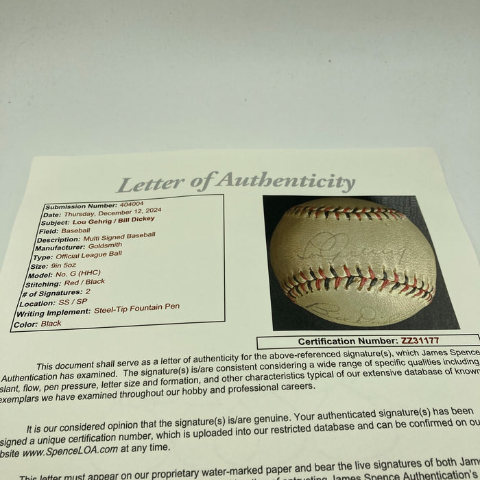 Lou Gehrig Sweet Spot Signed Official League Baseball JSA COA RARE
