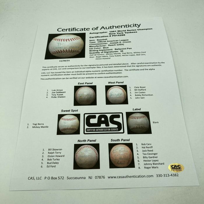 1961 New York Yankees W.S. Champs Team Signed Baseball Mickey Mantle Maris PSA