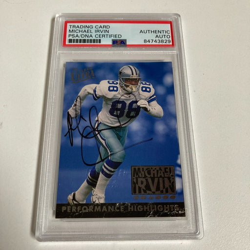 1993 Fleer Michael Irvin Signed Promo Card With Fleer Stamp PSA DNA RARE