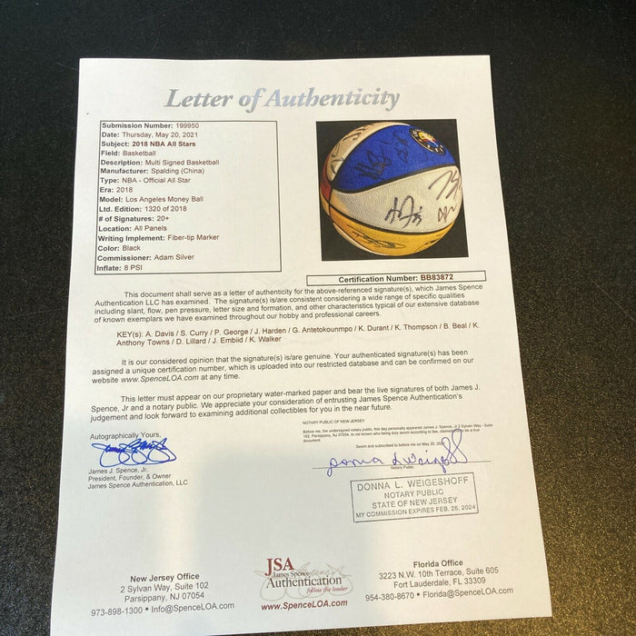 2018 NBA All Star Game Team Signed Basketball JSA COA 30 SIgs Stephen Curry