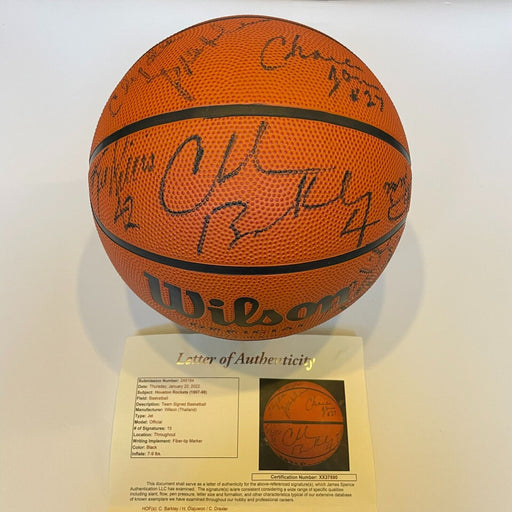 1997-98 Houston Rockets Team Signed Basketball Olajuwon Charles Barkley JSA