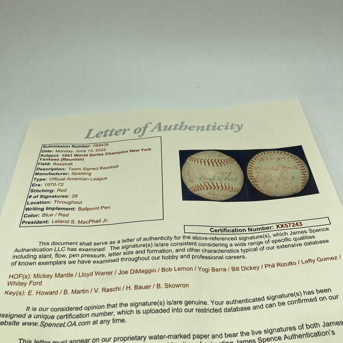 1951 Yankees World Series Champs Team Signed Baseball Mickey Mantle DImaggio JSA