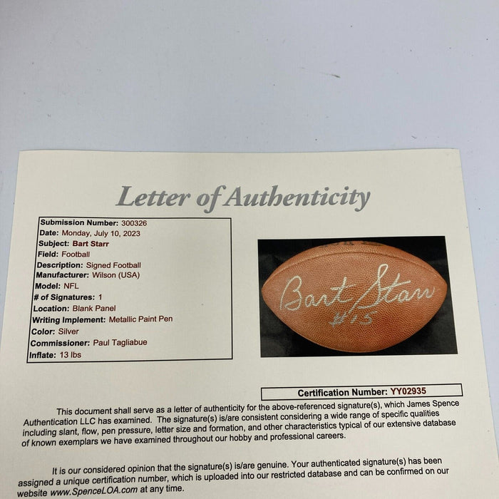 Bart Starr #15 Signed Wilson Official NFL Football JSA COA