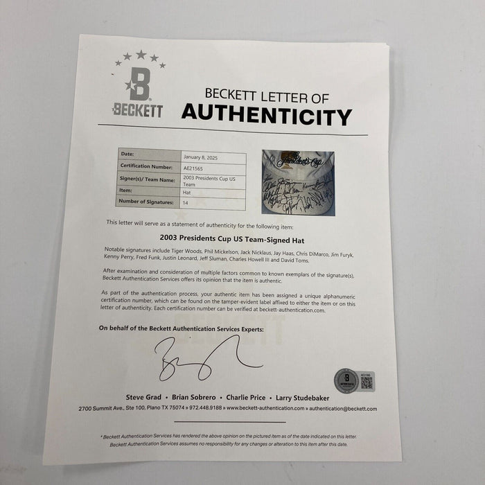 Tiger Woods Jack Nicklaus Phil Mickelson Signed President's Cup Golf Hat Beckett