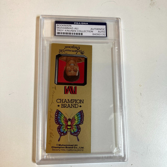 1988 Muhammad Ali Signed & Inscribed "Champion Brand" Bookmark PSA DNA