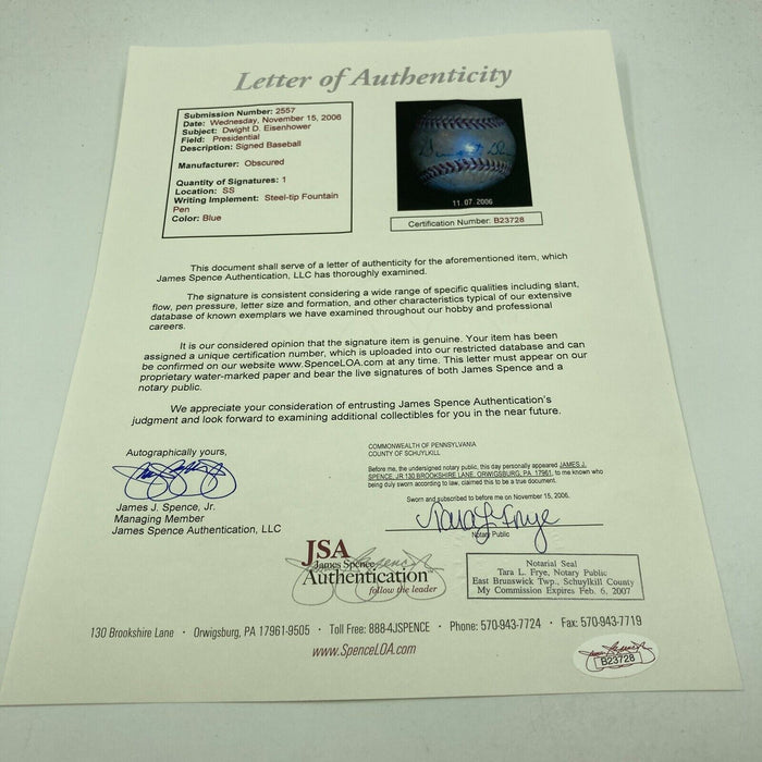 President Dwight D. Eisenhower Single Signed American League Baseball JSA COA