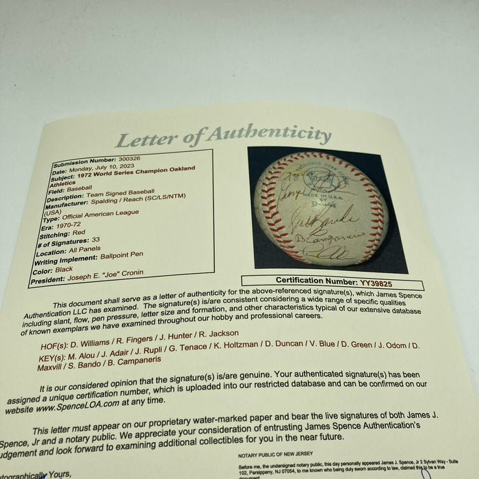 1972 Oakland A's Athletics World Series Champs Team Signed Baseball JSA COA