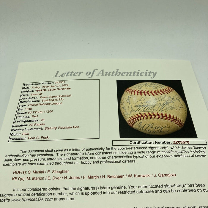 1949 St. Louis Cardinals Team Signed National League Baseball Stan Musial JSA