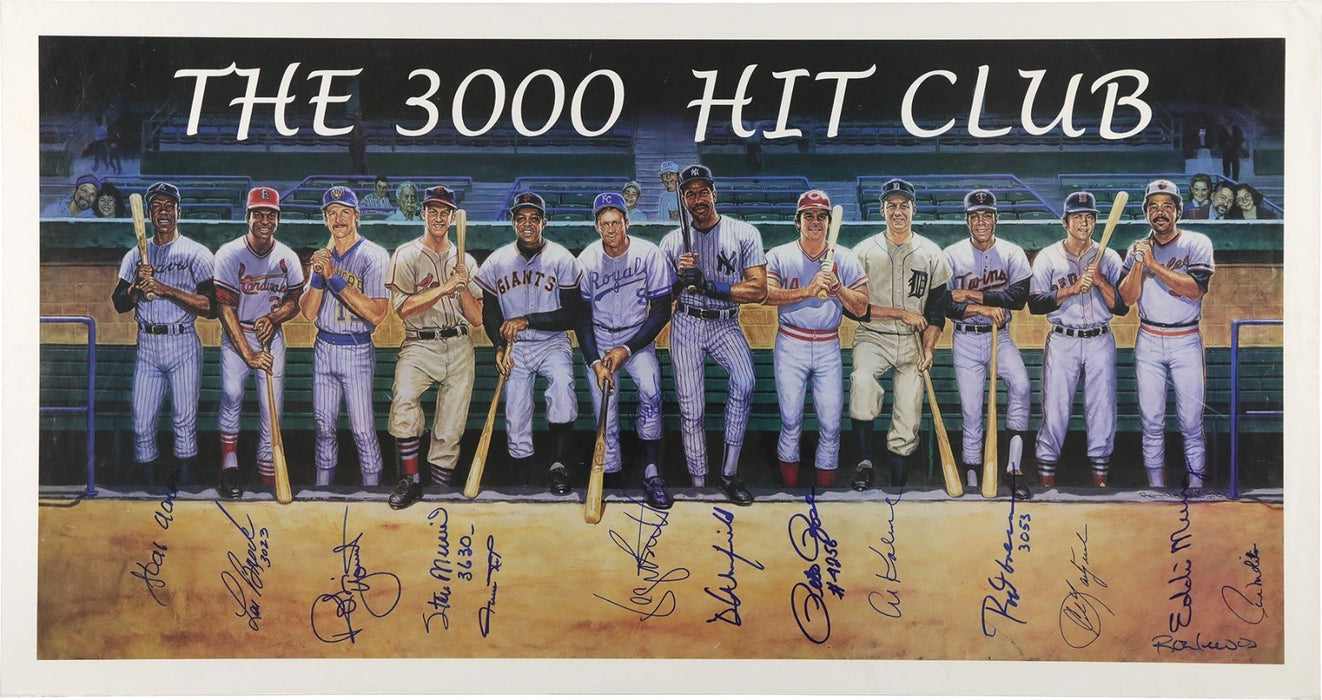 3000 Hit Club Signed Large Lithograph Photo 14 Sigs Willie Mays Hank Aaron PSA