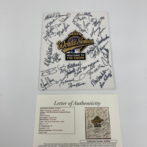 1995 Atlanta Braves Team Signed World Series Patch JSA COA Maddux Smoltz Chipper