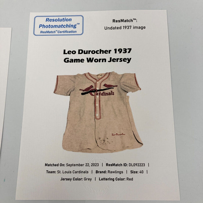 Leo Durocher Game Used Photo-Matched 1937 St. Louis Cardinals Jersey With COA