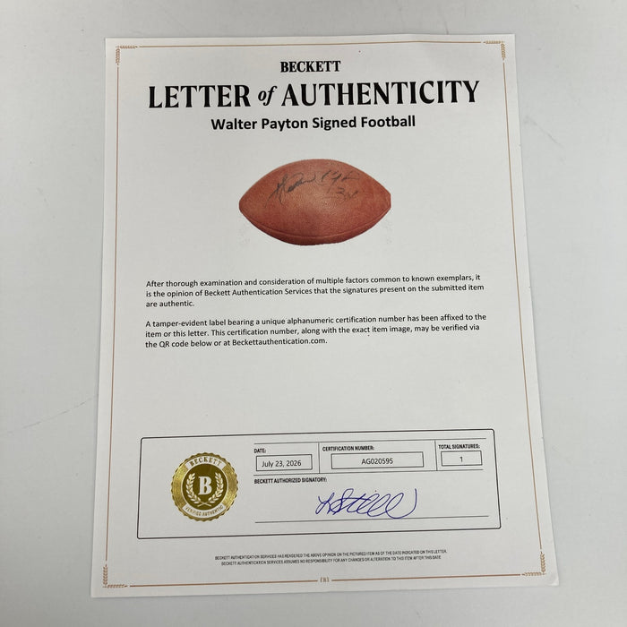 Walter Payton #34 Signed Authentic Wilson NFL Football Beckett COA