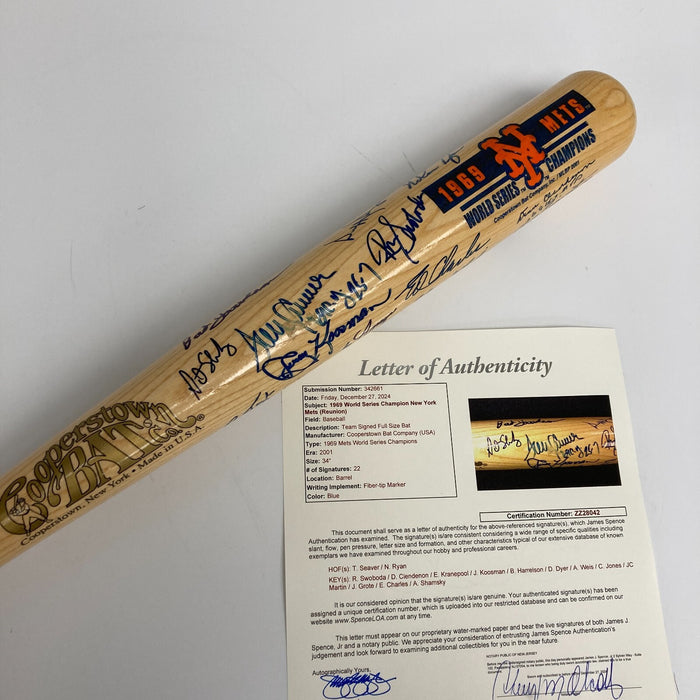 1969 New York Mets World Series Champs Team Signed Bat Nolan Ryan Tom Seaver JSA