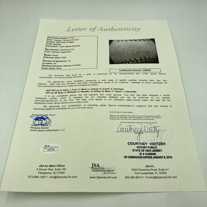 Babe Ruth & Lou Gehrig 1934 Tour Of Japan Team Signed Baseball With JSA COA