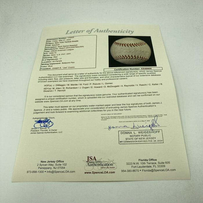 Joe Dimaggio Mickey Mantle New York Yankees HOF Legends Signed Baseball JSA COA