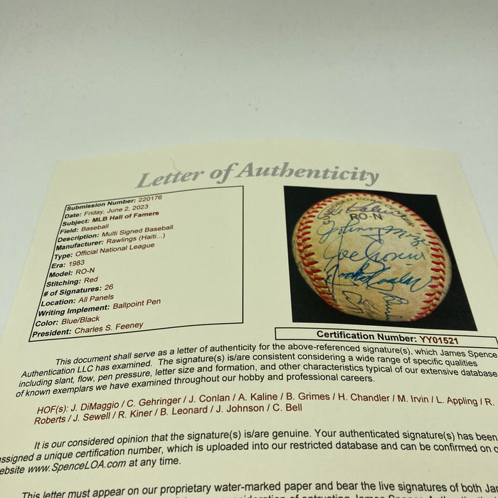 Joe Dimaggio Sandy Koufax Hall Of Fame Multi Signed Baseball 26 Sigs JSA