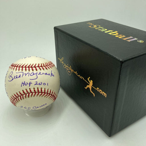 Bill Mazeroski Signed Heavily Inscribed Career STAT Baseball Reggie Jackson COA